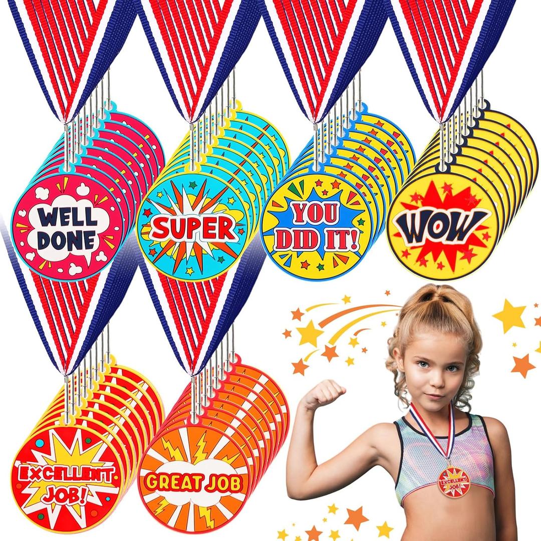 48 Pcs 2" Graduation Medal for Kids Preschool Kindergarten Sports Medallion with Ribbon Graduation Party Favors Gifts Supplies Sports Award Medals Accessories