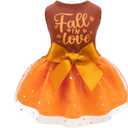 Fitwarm Thanksgiving Fall in Love Dog Dress, Sparkly Dog Clothes for Small Dogs Girl, Holiday Pet Tutu Dress, Cat Outfit, Brown, Orange, XS