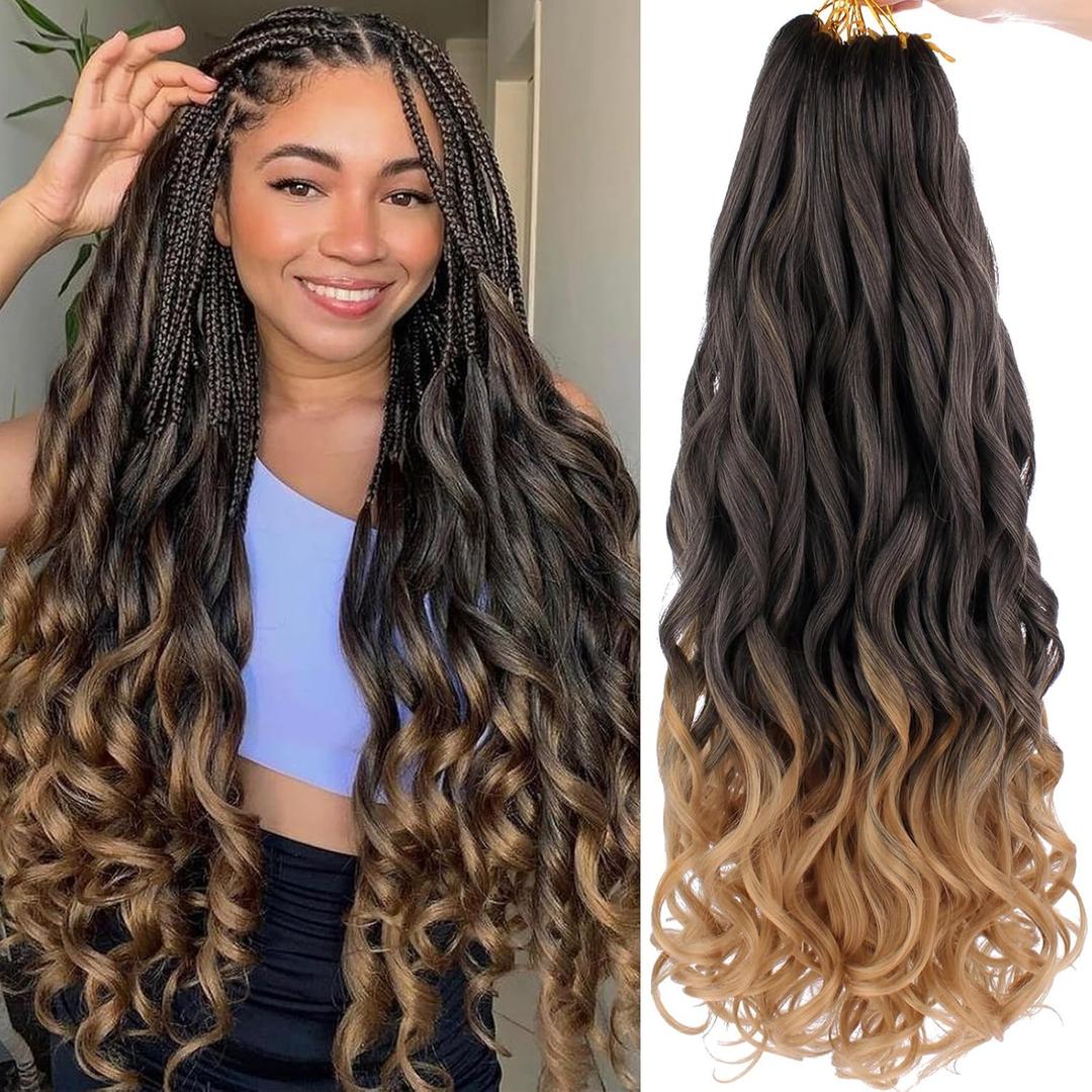 COOKOO 9 Pack Spanish Curl Braids hair 22 Inch Ombre Blonde Goddess Crochet Braids Hair Pre Stretched Loose Wavy Braiding Hair Pre-curled Curly Crochet Hair Extensions for Box Braids T27#