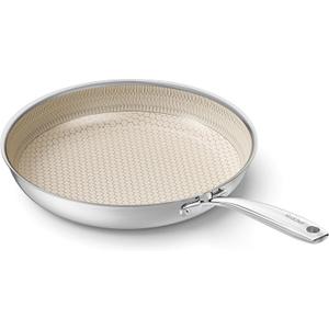 Redchef Hybrid Ceramic Nonstick 11-Inch Frying Pan with Stay-Cool Handle, Dishwasher & Oven Safe, Induction Compatible, Tri-Ply Stainless Steel & Aluminum, All Cooktops (Beige)