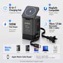 105W Charging Station with Retractable Cables, 6-in-1 GaN Retractable Charger with Wall Plug, MagSafe Compatible Magnetic Pad, USB-C Fast Charging for iPhone, AirPods, MacBook