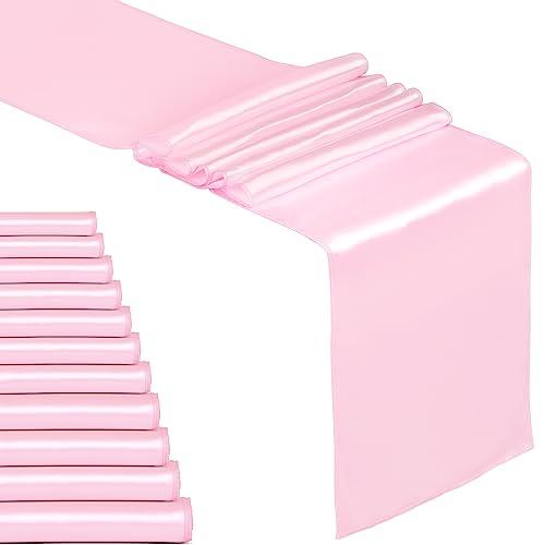 12 Pack Baby Pink Satin Table Runners 12 x 108 Inch – Luxurious Silky Smooth Wedding Table Runners for Baby Shower, Birthday Party & Banquet Decor