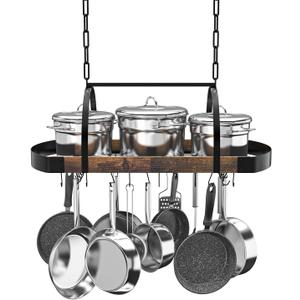 Hanging Pot Rack,32-Inch Ceiling Pot Rack for Kitchen,Space-Saving Pot Hanger with 16 Detachable S Hooks,Sturdy Metal Frame,Industrial Style,for Pot, Pan Storage,Space-Saving