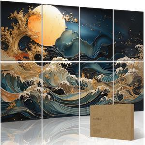 8 Pack Art Acoustic Panels 48 X 32 Inches Acoustical Wall Panels Acoustic Treatment for Recording Studios, Offices, Home, Easy Installation (Twilight Swell)