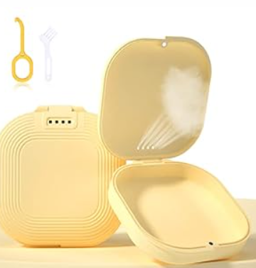 Retainer Case with Vent Holes, Aligner Case for Invisalign, Portable Aligner Kit, Removable Silicone Liner, Orthodontic Storage Box Secure Magnetic Closure for Travel - Yellow