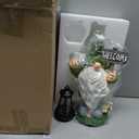 Garden Gnome Statue Outdoor Decor Large Flocked Resin Gnome Figurine with Solar Light Holding Lantern Welcome Sign Garden Yard Decorations Dwarf Sculpture for Outside Patio Porch Lawn Decor.