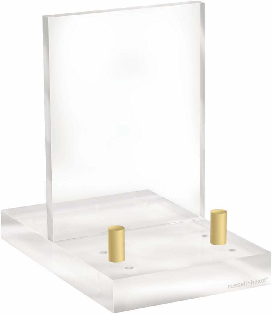 russell+hazel Acrylic Easel with Adjustable Gold Pegs, Stand for Pictures, Phone or Art, Clear Acrylic with Gold Detail, 4 x 6 x 6 (31726)