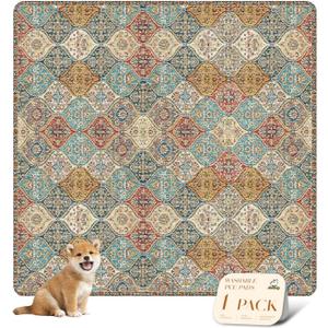 nunubaby Washable Pee Pads for Dogs, Stylish, Non-Slip and Leak-Proof Pee Pads. Reusable Potty Pads for Dogs for Crates and Floors.(Cream/Multi, 72" x72" ) (72x72 Inch (Pack of 1))