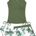 Seanrui Tween Bathing Suits Girl Tankini Swimwear Size 9-10 3 Piece Swimsuit with Printed Sport Shorts Sets Green