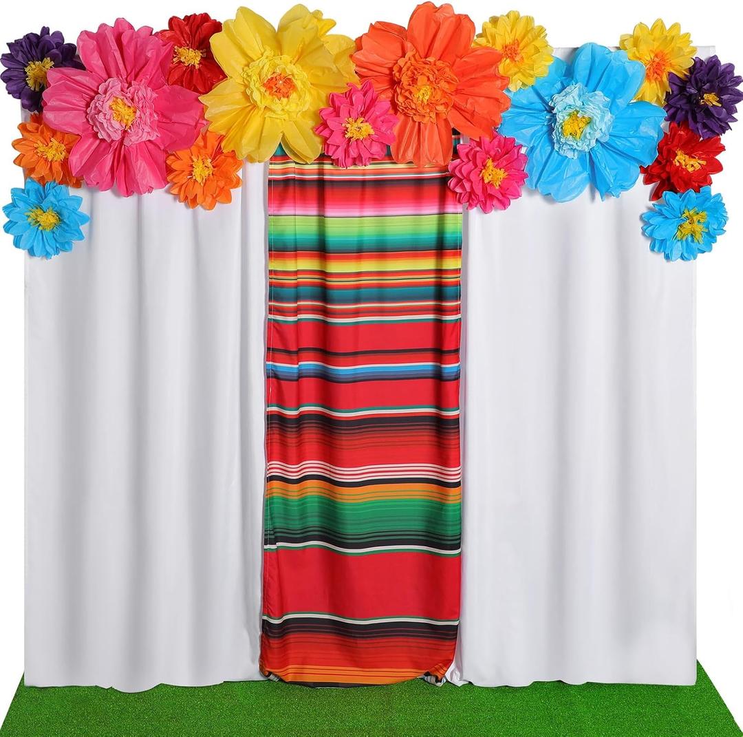 19 Pcs Mexican Fiesta Decorations Set Mexican Paper Flowers Fiesta Polyester Backdrop Curtains Backdrop Fiesta Party Decorations Supplies Set for Cinco De Mayo Party Wedding Birthday (Multicolor)