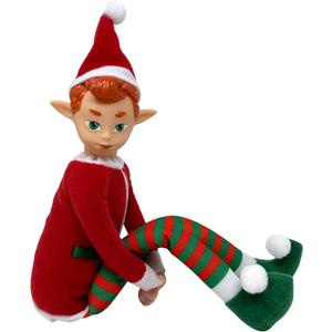 The Original Elf 12" Plush Christmas Elf Doll  Poseable Shelf Sitter with Flexible Dangling Legs  Perfect for Christmas Decorations, Toy Elf for Kids, Mini Elves, and Tree Topper (Boy) (White)