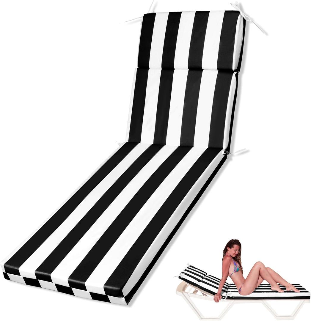 SmoothNovelty 1 Pcs Indoor Outdoor Chaise Lounge Cushions Sponge Bench Outdoor Furniture Chaise Cushions Patio Chair Furniture Replacement (Black White Stripes)