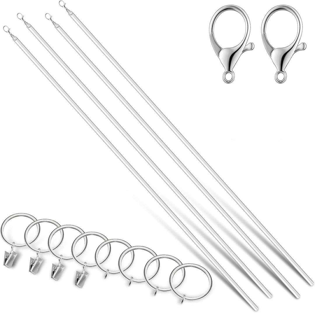 46 Inch (4 Pack) Acrylic Drapery Wand Clear Curtain Pull Wand with 2 Hooks and Rings Versatile Drapery Pull Rod Invisible Curtain Wand for Grommet Curtains Opening(46 Inch)