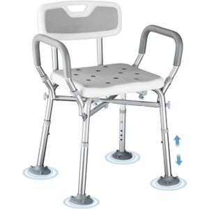 Upgraded Shower Chair for Inside Shower - 6 Height Adjustable (13.4-18.1"), Shower Chair for Elderly and Disabled with Arms and Back, Reinforced Crossbars for 550lbs w/4 Suction Cups