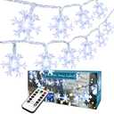 BrizLabs White Snowflake Christmas String Lights, 16.08ft 40 LED Christmas Lights with Remote, Snowflake String Light Battery Operated, 8 Modes Xmas Tree Light Waterproof for Outdoor Indoor Decoration