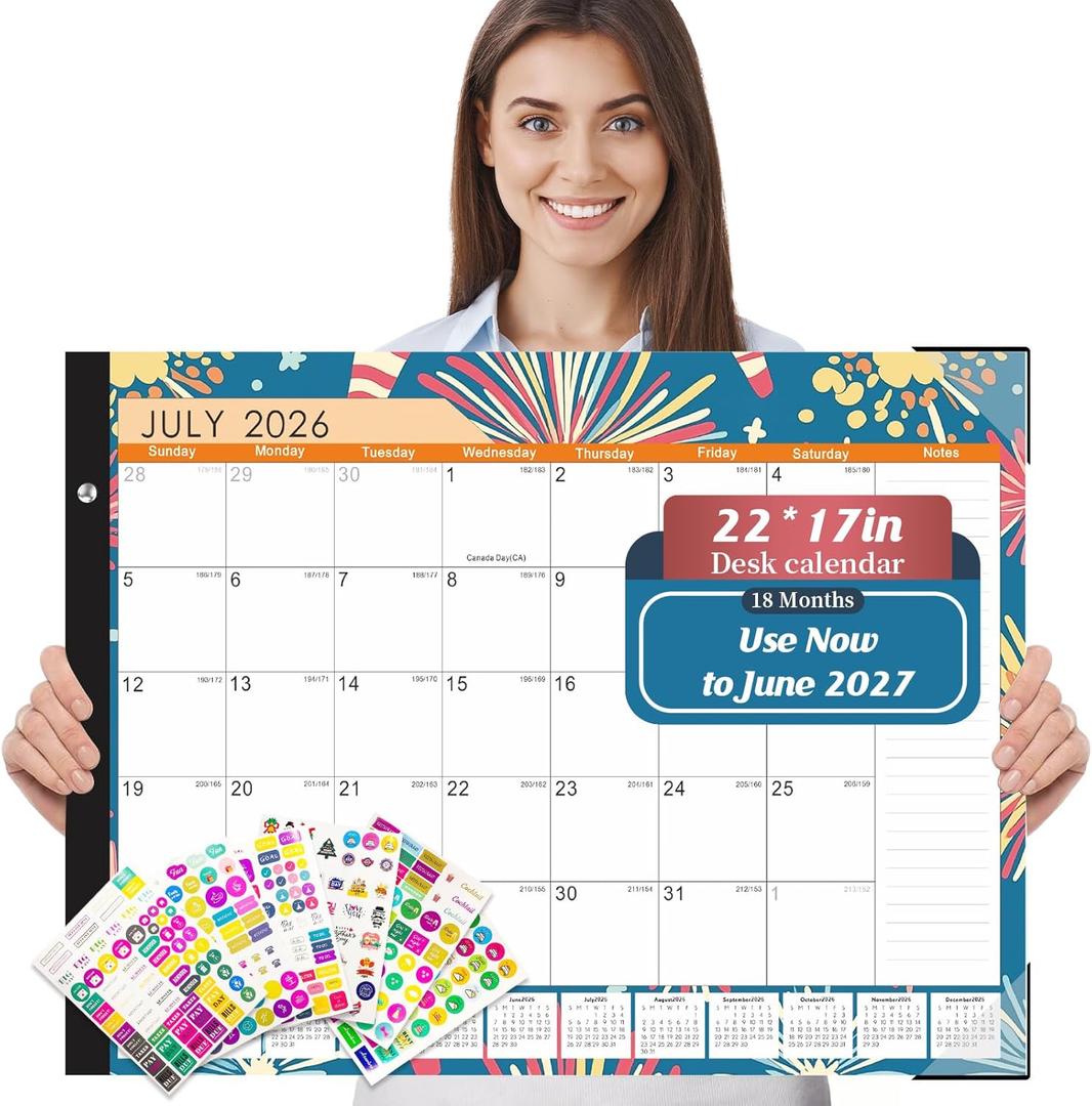 Gannyfer Desk Calendar 2026-2027, 18-Month Large Desk Calendar, Use Now Through June 2027, 22" x 17" Desktop Pad Calendar, Perfect for Your Home, School, or Office (6 Stickers Included)