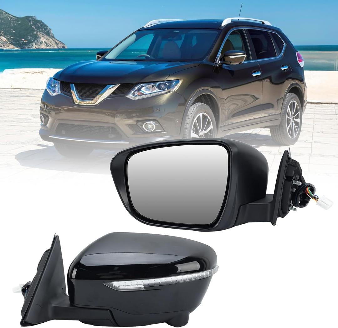 Left Driver Side Mirror Compatible with Nissan Rogue 2014-2020 with Heated Power Folding Turn Signal Camera Power Glass 13 Pins (NOT FIT Rogue Sport)