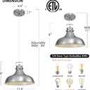 Brushed Nickel Farmhouse Pendant Lights Matte Pendant Lighting for Kitchen Island Industrial Adjustable Height Vintage Dome Hanging Light Fixtures for Barn, Dining Room 3 Packs
