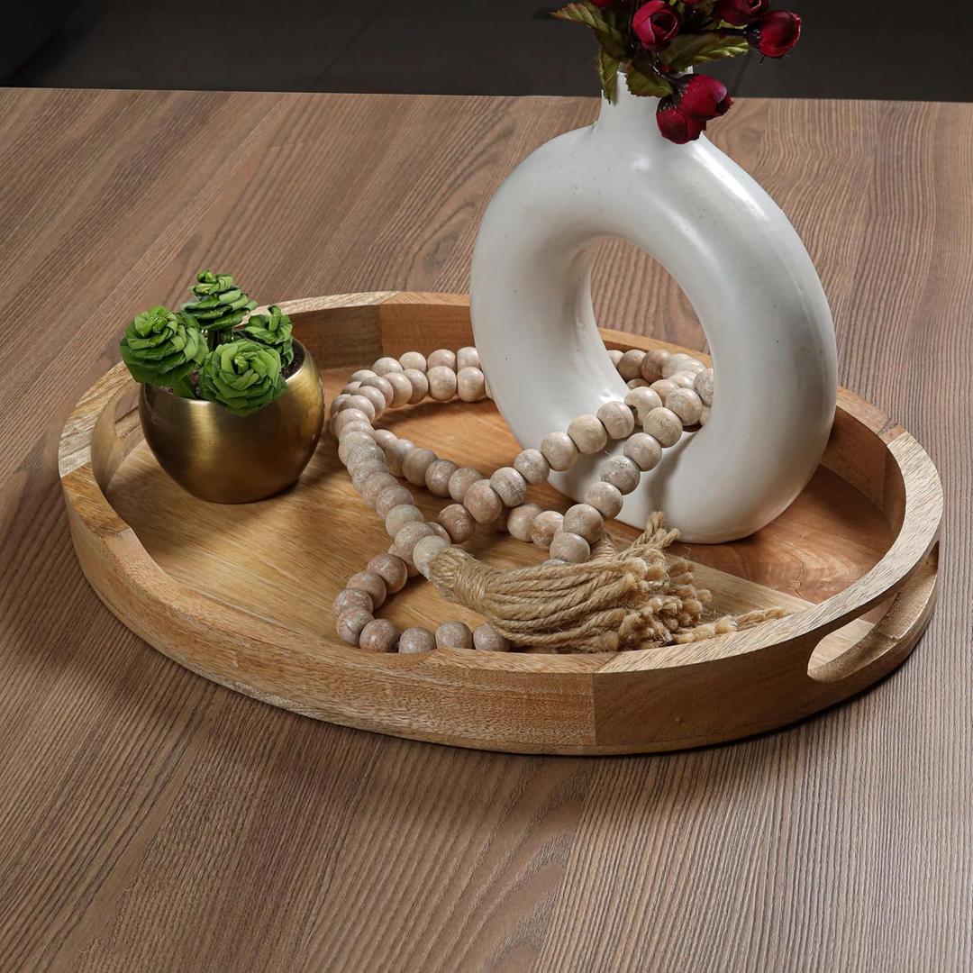 Wood Serving Tray for Coffee Table  17x13 Natural Beige Tray for Ottoman, Side Table, Charcuterie, Decorative Fruit Basket