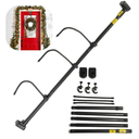 Adjustable Garland Hanger for Front Door - Fits 28" to 80" Doors, Wreath Holder Christmas, Halloween DecorationsNoScrews/Drilling Damage-Free InstallationGarland Door,with 3 Hooks Tension Rod