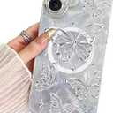 BITOBE Designed for iPhone 16 Case Silver Butterfly Design, Slim Shiny Glitter Shockproof Bumper Compatible with Magsafe Charging with Camera Protection for Women Girls Men 6.1"-Silver