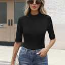 ANRABESS Womens Tops Mock Neck Half Sleeve Shirts Ribbed Knit Slim Fit Basic Tee 2026 Summer Fall Dressy Casual T-Shirts (M)
