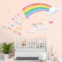 decalmile Rainbow Wall Decals Unicorn Rainbow Butterflies Clouds Wall Stickers Baby Nursery Girls Bedroom Daycare Wall Decor Gifts for Girls