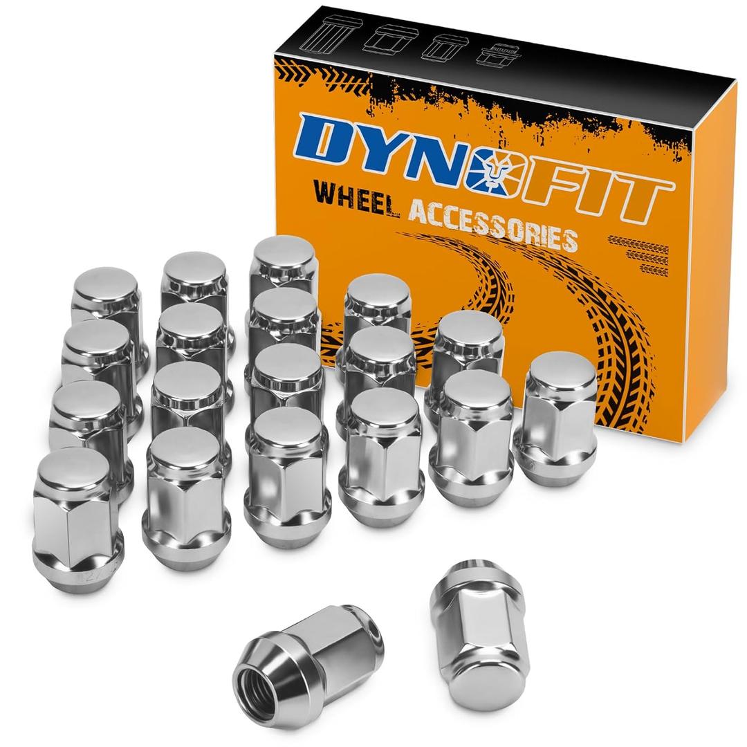 Dynofit M12x1.5 Lug Nuts Compatible with Honda Toyota Ford, Closed End Wheel Nuts for 5 Lug Aftermarket Wheel, 20pcs Chrome 1.38"H 60 Degree Conical Seat for Accord CR-V Tacoma Fusion Focus Escape