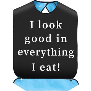 lasuroa Adult Bibs, Funny I Look Good In Everything I Eat Adjustable Large Adult Bibs for Eating Waterproof Washable Reusable Bib Dining Clothing Protectors for Elderly Seniors, Men, Women