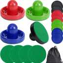 Coopay Air Hockey Paddles and Pucks, Air Hockey Pushers with Nylon Storage Bag, Goal Handles Paddles Replacement Accessories for Game Tables(4 Pushers 96mm with Pads, 8 Pucks 64mm) (Red, Black, Blue, Green)
