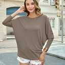 Women's Off Shoulder Tops Casual Loose Batwing Sleeve Shirts Tunic Fashion Boat Neck Pullover Sweaters (Brown, S)