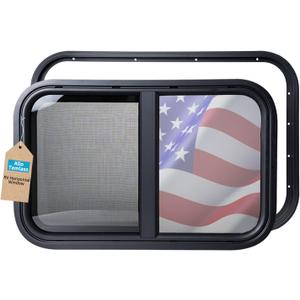 Horizontal RV Window 24" W x 15" H, Replacement Camper Window, Sliding Teardrop Window with Net Screen and Trim Rings, RV Windows for Cargo Trailer, DOT Certification Qualified