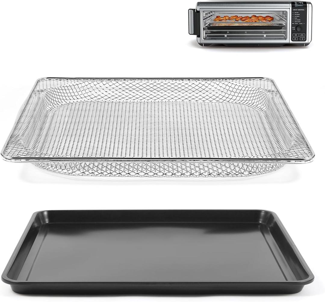 Ericair Oven Air Fryer Basket and Tray Compatible with Ninja SP100, SP101, SP1001C, SP201 Foodi Air Fry Oven, Air Fryer Accessories for Ninja Foodi 8-in-1 Air Fry Oven (Stainless Steel & Black)