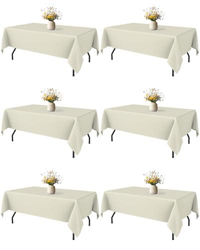 Niuara Ivory Rectangle Table Cloth - 6 Pack, 60" x 84" Washable Polyester Tablecloth for 5FT Tables, Wrinkle-Resistant Table Cover for Weddings & Parties