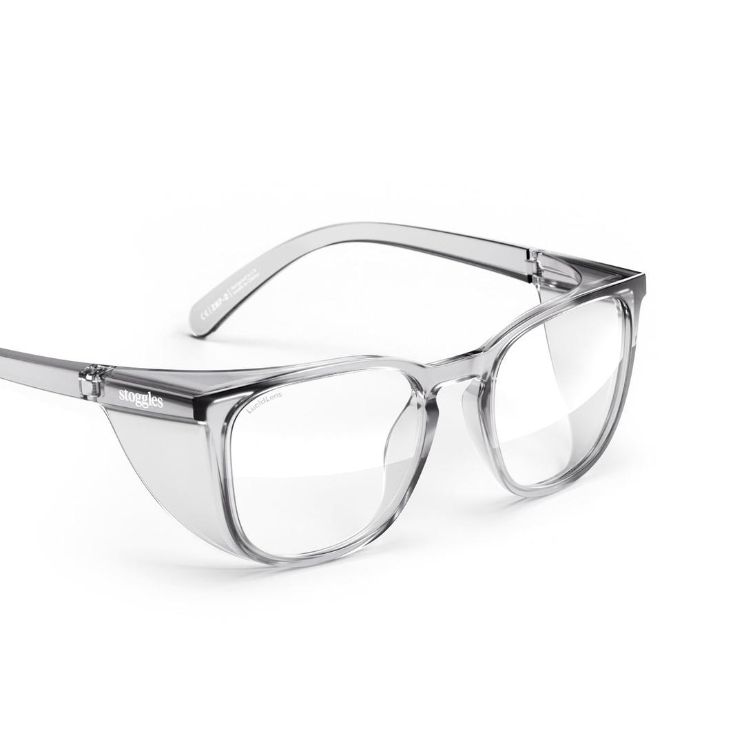 Stoggles Square Z87.1 Certified Polycarbonate Wide Fit Safety Glasses, Scratch & Shatter-Proof, Blue-Light & UV Blocking Lens, Top & Side Shields, Anti-Fog Dip Coated, Protective & Stylish Eyewear (Charcoal)