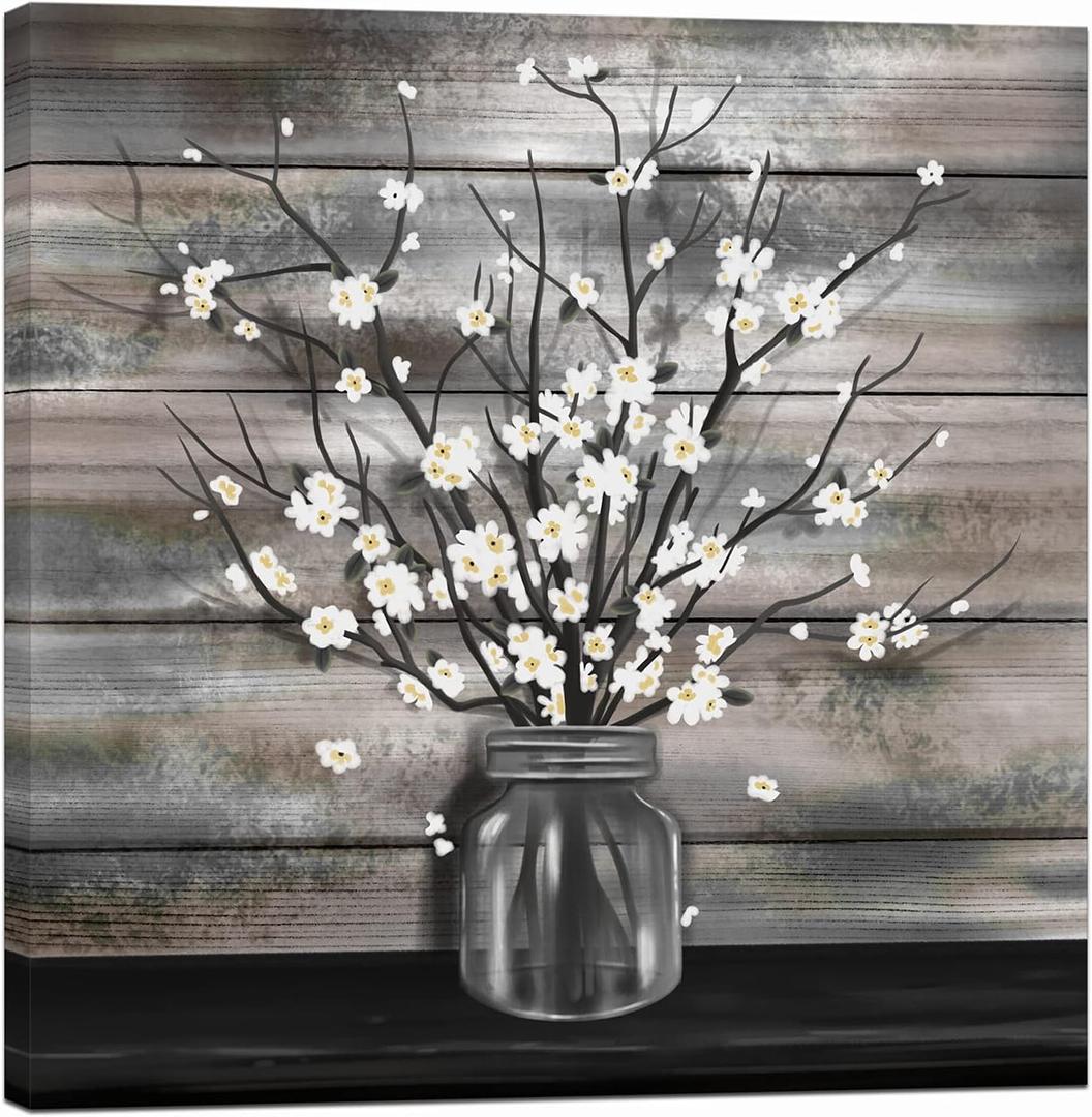 Nachic Wall Vintage Flower Canvas Wall Art Large Rustic Bouquet in Vase Artwork Prints for Bedroom Farmhouse Floral Pictures Bathroom Decor 24" x 24"