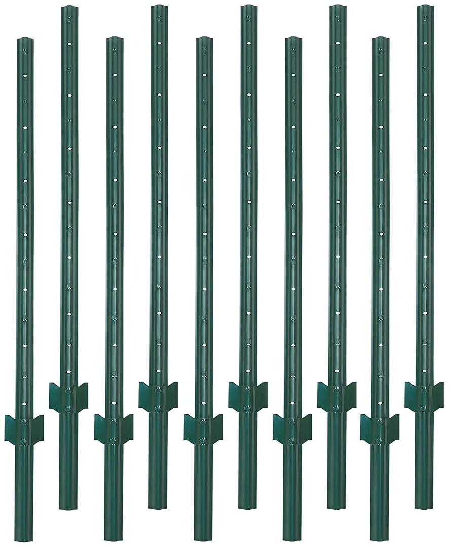 6 Feet Sturdy Duty Metal Fence Post Garden U Post for Fencing - 10 Pack