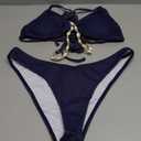 COZYEASE Women's 2 Piece Bikini Set Triangle Halter Tie Back Bathing Suit Set Shell Backless High Cut Swimsuit (Large, Blue)