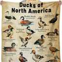 Duck Blanket, Duck Hunting Blanket for Men, Mallard Ducks Gifts for Man Lovers, Types of Ducks Hunting Gifts for Men, Soft Cozy Flannel Educational Fleece Throw Blankets Home Decor 50''x 40''