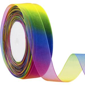 Rainbow Sheer Organza Ribbon 1 Inch Chiffon Ribbons for Gift Wrapping, Flower Bouquet, 50 Yards/Roll