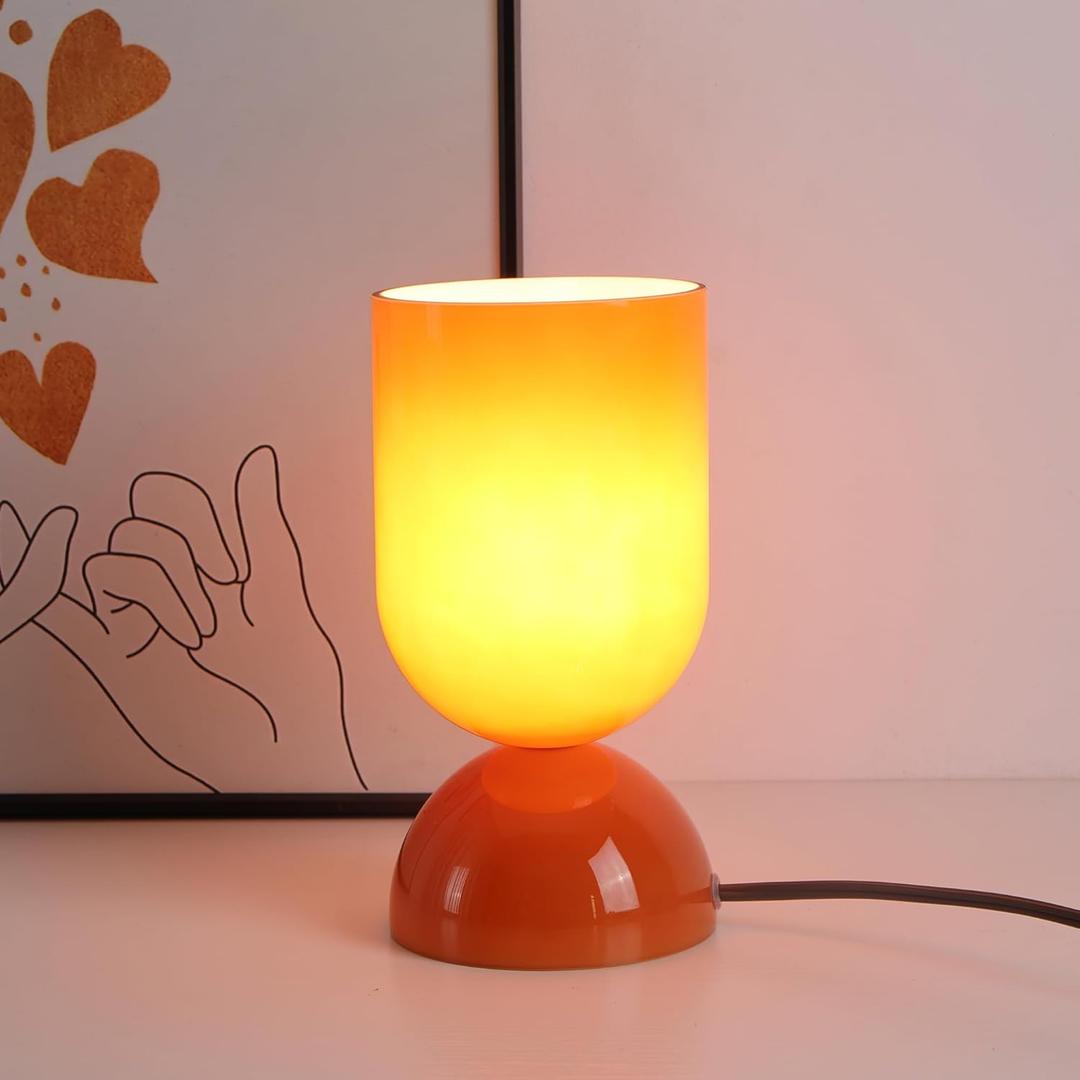 8.9" Modern Glass Table Lamp for Living Room, Desk Lamps for Bedroom, UL Listed Nightstand Lamp with Dome Base, End Table Lamps Home Decor for Kids Room, Side Tables, College Dorm, Office, Glossy Red