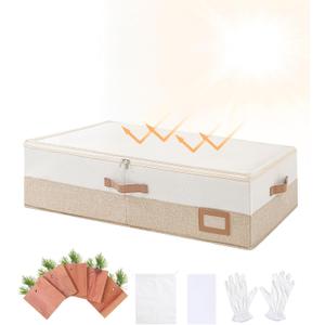 Coorganisers Wedding Dress Storage Box, Large Wedding Dress Preservation Box with 5 Cedar Wood Blocks, 30 Sheets of Acid-Free Tissue Paper, Microfiber Gloves, and Dust-Proof Bag-Beige&Linen Color