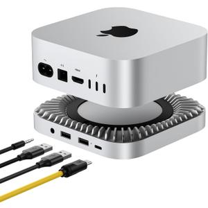 40Gbps Aluminum Hub & Stand for New M4/M4 Pro Mac Mini (2024) with 40Gbps NVMe/M.2 SSD Enclosure, 2X USB-A, USB-C Host, 3.5mm Audio  Compatible with All New Mac Mini M4/M4 Pro