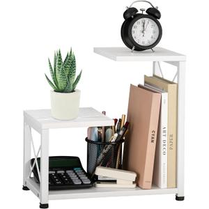 Desk Shelf Organizer, 3-Tier Wood Desk Bookshelf, Small Tabletop Book Shelf, Adjustable Display Rack for Office Decor and Desk Accessories, Rustic White