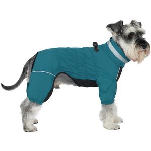 Winter Waterproof Dog Snowsuit  Full Body Outdoor Jacket with Leash Ring, Fleece Lining, Windproof Reflective 4-Leg Dog Coat for Small to Large Dogs Teal Blue XS (XS (Back Length 10"))