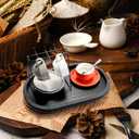 Wooden Decorative Tray for Home Decor, Beaded Black Oval Tray Decor for Coffee Table, Rustic Wood Serving Trays Farmhouse Centerpieces for Living Room Kitchen Counter (Black Oval)