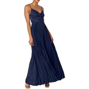 LASPIA Women's Pleated Dress Formal Adjustable Spaghetti Strap Maxi Solid Bridesmaid Evening Party Dresses, Large