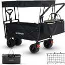 SKYMANOR Collapsible Wagon with Removable Canopy, 3-in-1 Heavy Duty Garden Cart with Big All-Terrain Wheels, Brakes, Adjustable Push Pull Handle, Cooler Bag, 300LBS Wagon Cart for Camping (Black)