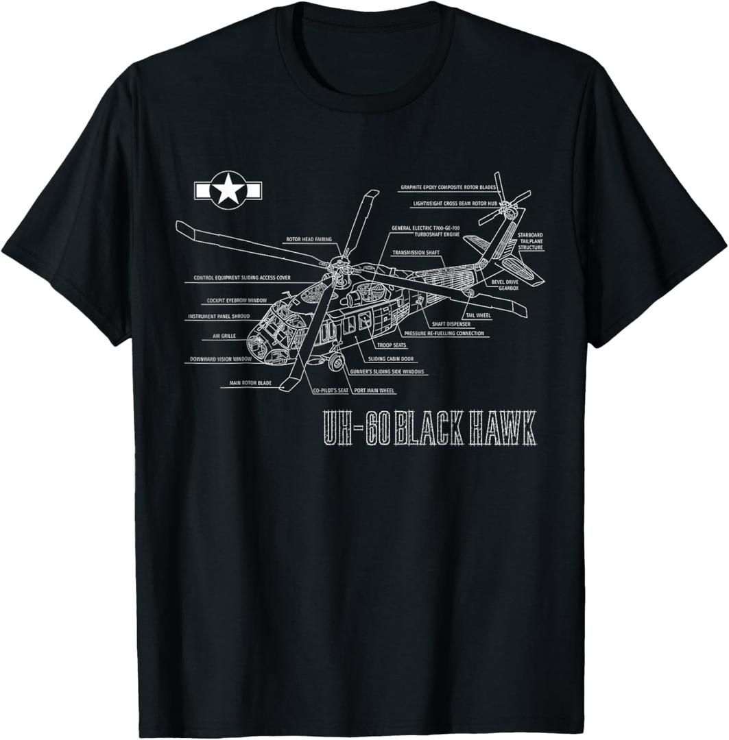 American Military Aircraft UH 60 Black Hawk Helicopter T-Shirt (Small)