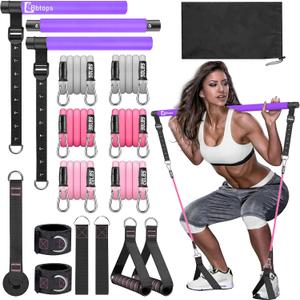 Pilates Bar Kit with Resistance Bands,Pilates Bar with Stackable Bands Workout Equipment for Legs,Hip,Waist and Arm,Exercise Fitness Equipment for Women & Men Home Gym Yoga Pilates (Purple01 (Upgraded 20/30/50lbs))